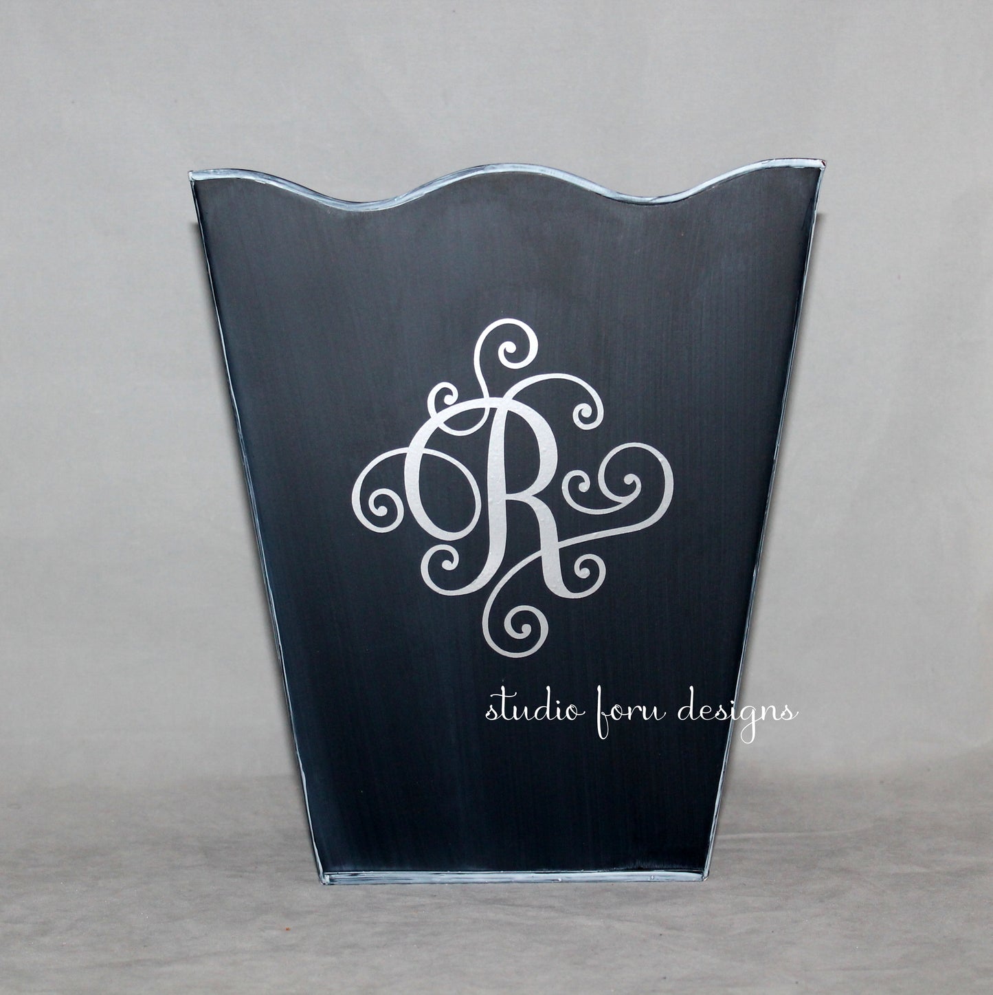 Monogrammed Scalloped Trash Can