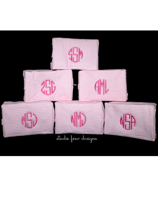 Monogrammed Waffle Cosmetic Bag