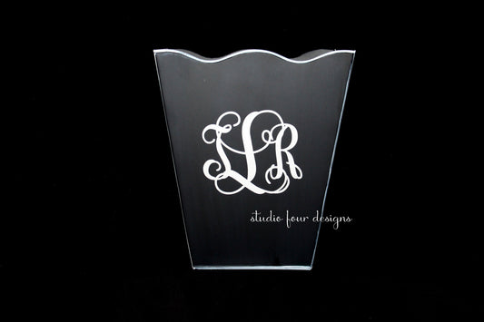 Monogrammed Scalloped Trash Can