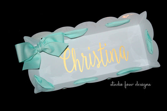 Personalized Scalloped Rectangle Trinket Tray