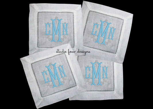 Set of 4 Monogrammed Cocktail Napkins